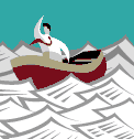 person in boat on sea of paper 