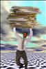 Man holding documents piled high