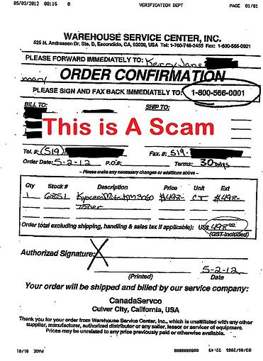 Unscrupulous Toner Pirates Warehouse Service Center Inc