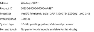 Laptop technical specs using Windows 10 Pro